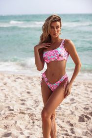 Luli Fama Ocean Drive Euphoria One Shoulder Lace Back Top