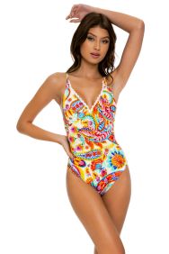 Luli Fama Summer Love Lace Up Back High Leg One Piece