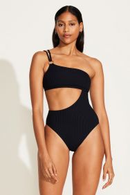 Vitamin A Black EcoRib Cosmo One Shoulder One Piece