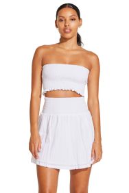 Vitamin A White Cotton Crinkle Costa Smocked Mini Skirt