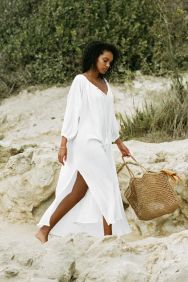 Vitamin A White Cotton Crinkle Costa Caftan
