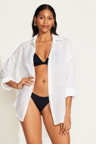 Vitamin A White Ecolinen Playa Linen Boyfriend Shirt